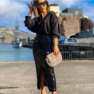 ZARA Ruched Sequin Skirt